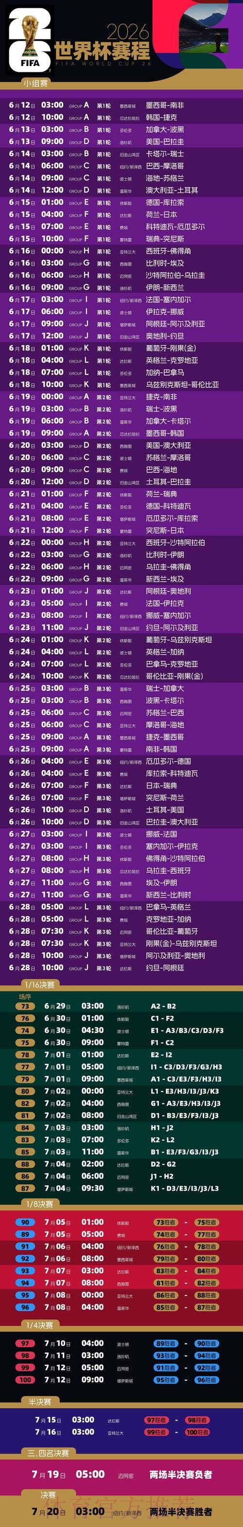 2026世界杯比赛时间完整版完整安排免费观看 2026世界杯比赛时间完整版完整安排免费观看